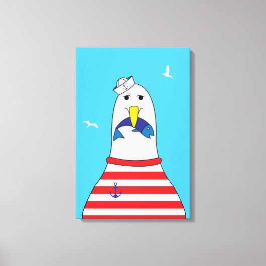 Grappig Cartoon zeemeeuw vogel Kinder strand thema Canvas Afdruk (Voorkant)