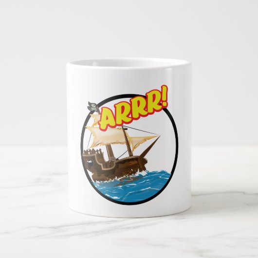Grappig cartoonschip Piraat  Grote Koffiekop (Voorkant)