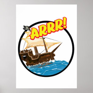 Grappig cartoonschip Piraat Poster