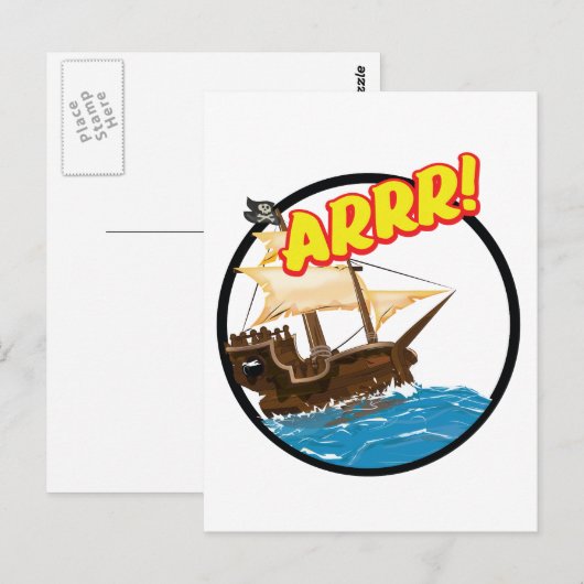 Grappig cartoonschip Piratenschip  Briefkaart (Voorkant / Achterkant)