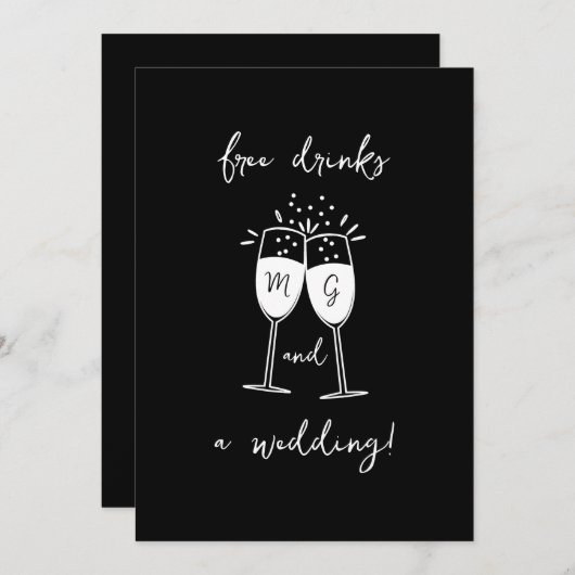 Grappig Casual Gratis Drinken en een Bruiloft Kaart (Voorkant / Achterkant)