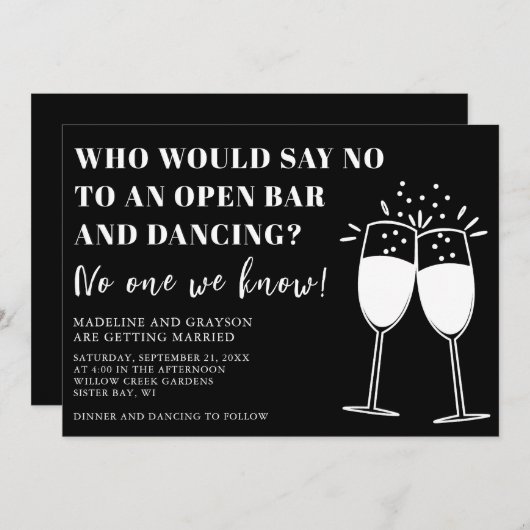 Grappig Casual Open Bar Dancing Bruiloft Uitnodigi Kaart (Voorkant / Achterkant)