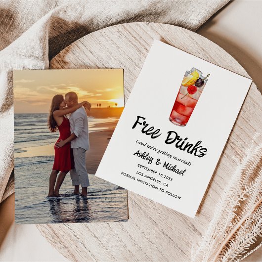 Grappig Casual unieke gratis Drinken Wedding Foto Save The Date