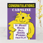 Grappig Cat Design Gefeliciteerd met een Cat Pun Kaart (Gele Bloem)