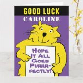 Grappig Cat Design Succes Wens met een Cat Pun Kaart (Gele Bloem)