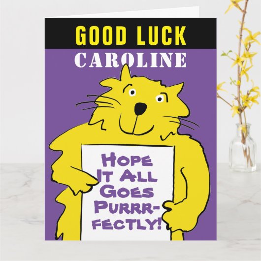 Grappig Cat Design Succes Wens met een Cat Pun Kaart (Gele Bloem)