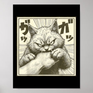 Grappig Cat Graphic T-shirt Japanse Anime Cat Bite Poster
