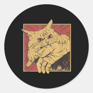 Grappig Cat Graphic T-shirt Japanse Anime Cat Bite Ronde Sticker