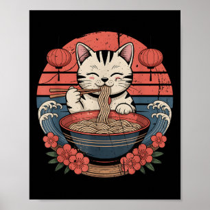 Grappig Cat Noodle Graphic T-shirt Japans Kawaii A Poster