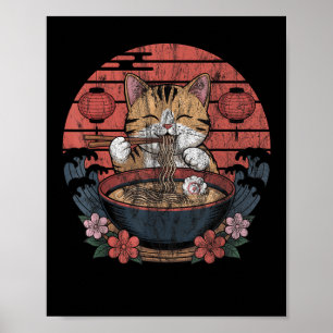 Grappig Cat Ramen Graphic T-shirt Japans Kawaii An Poster