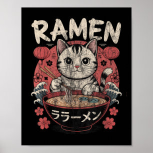 Grappig Cat Ramen Graphic T-shirt Japans Kawaii An Poster