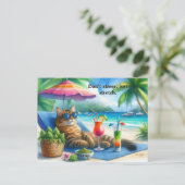 Grappig Cat Slogan Kat op het strand Briefkaart (Staand voorkant)