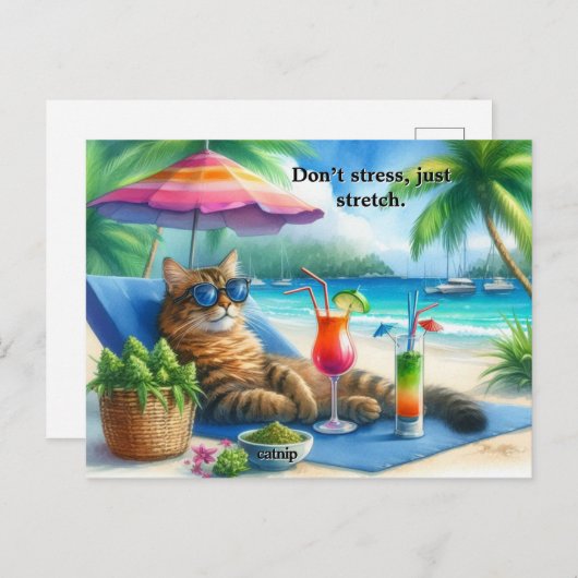 Grappig Cat Slogan Kat op het strand Briefkaart (Voorkant / Achterkant)