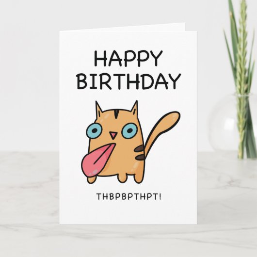 Grappig Cat sticker tong uit Happy Birthday kaart (Voorkant)