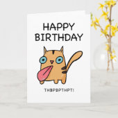 Grappig Cat sticker tong uit Happy Birthday kaart (Gele Bloem)