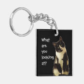 Grappig Cat "Waar kijk je naar?" Sleutelhanger (Voorkant Links)