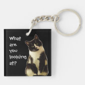 Grappig Cat "Waar kijk je naar?" Sleutelhanger (Achterkant)