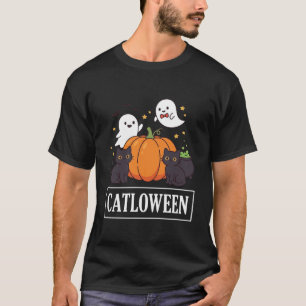 Grappig Catloween Halloween Kat Geest Pompoen Ontw T-shirt