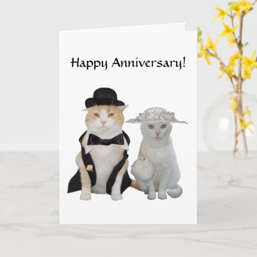 Grappig, Cats/Katten Jubileum Kaart (Gele Bloem)