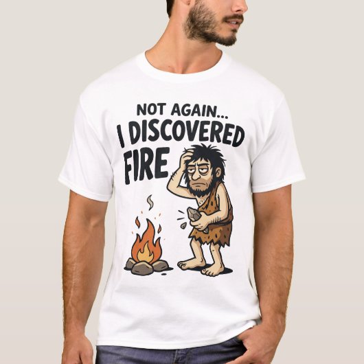 Grappig Caveman Vuur Ontdekking T-shirt (Voorkant)