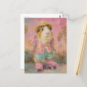 Grappig cavia op twee skateboards briefkaart