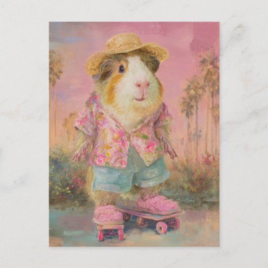 Grappig cavia op twee skateboards briefkaart (Voorkant)