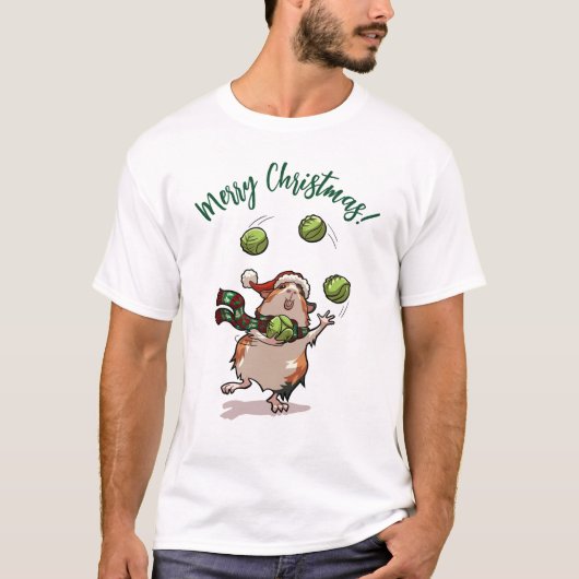 Grappig cavia vrolijk kerstfeest! jongleur-Cartoon T-shirt (Voorkant)