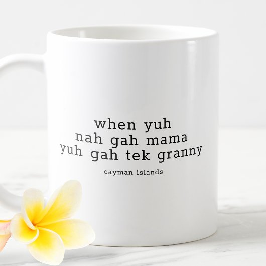 Grappig Caymaniaans dialect als Yuh Nah Gah Mama Koffiemok
