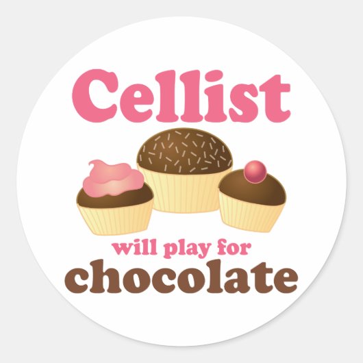 Grappig cello chocolade ontwerp ronde sticker (Voorkant)