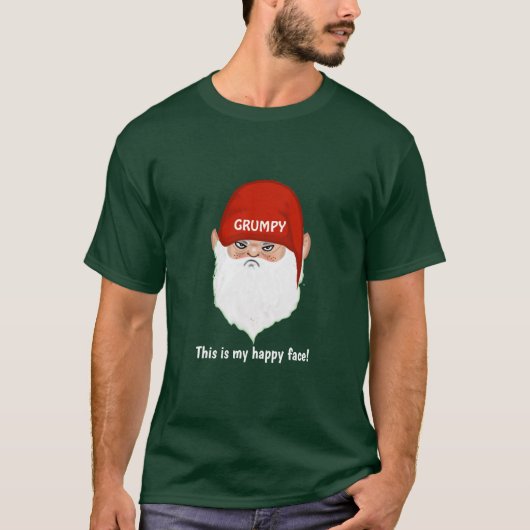 Grappig Chagrijnig Gnome Gezicht T-Shirt (Voorkant)