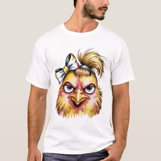 Grappig Chagrijnig Kip Bloem Boog T-Shirt (Voorkant)