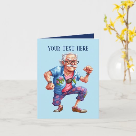 Grappig chagrijnig oud man Bericht toevoegen Kaart (Gele Bloem)