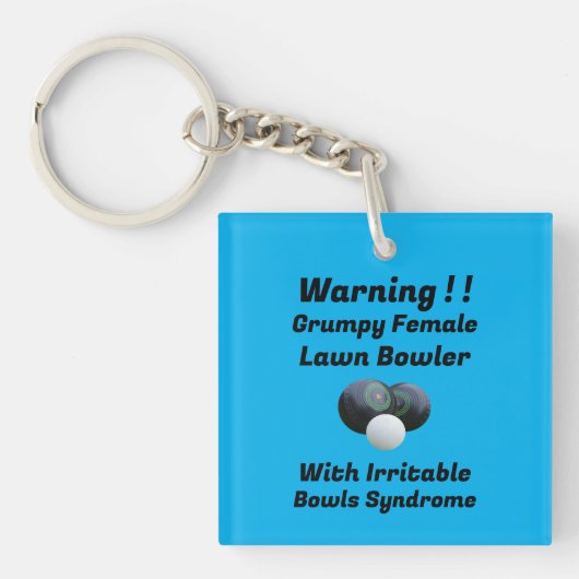 Grappig chagrijnig Vrouw grasbowler, keyring Sleutelhanger (voorkant)