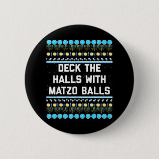 Grappig Chanoeka Deck De Zalen met Matzo Ballen Ronde Button 5,7 Cm