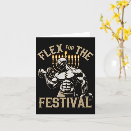 Grappig Chanoeka Joodse Gym Workout Flex Festival Kaart (Gele Bloem)
