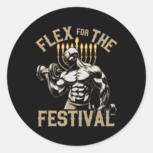 Grappig Chanoeka Joodse Gym Workout Flex Festival Ronde Sticker (Voorkant)