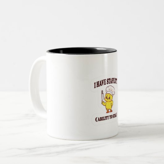 Grappig Chef Chicken T-shirt - 'Ik heb stabiliteit Tweekleurige Koffiemok (Voorkant links)