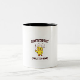 Grappig Chef Chicken T-shirt - 'Ik heb stabiliteit Tweekleurige Koffiemok