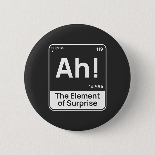 Grappig Chemie-ontwerp – Element van Verrassing “A Ronde Button 5,7 Cm (Voorkant)