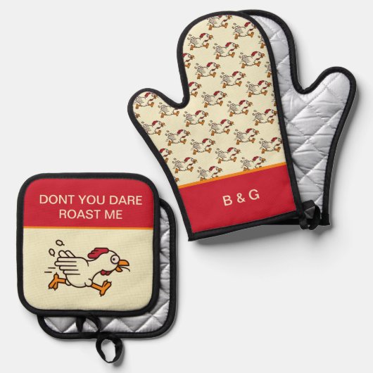 grappig chicken gezegde ovenwant & pannenlap set (Voorkant / Achterkant)