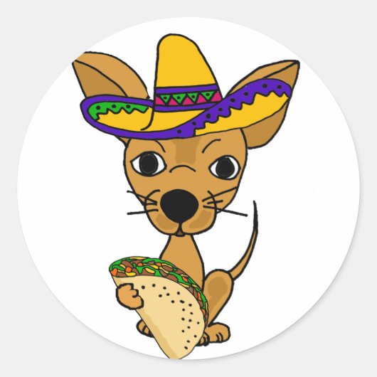 Grappig Chihuahua eten Taco Cartoon Ronde Sticker (Voorkant)