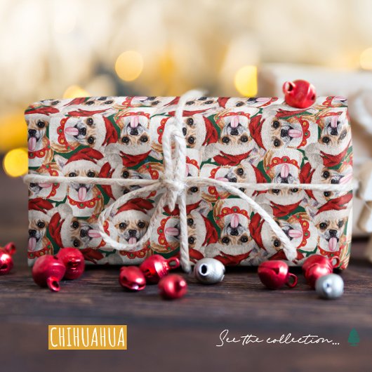 Grappig Chihuahua Kerstpatroon Cadeaupapier