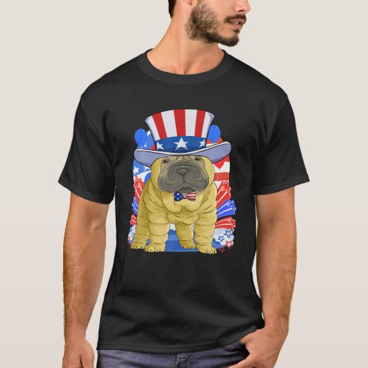 Grappig Chinees Shar-Pei 4 juli oom Sam Meric T-shirt (Voorkant)