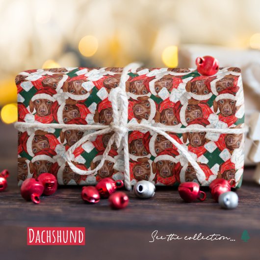 Grappig Chocolade Dachshund Kerstpatroon Cadeaupapier