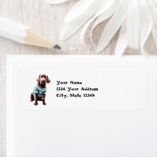 Grappig Chocolade Lab in Kerstmis Sweater Adres Etiket (Insitu)