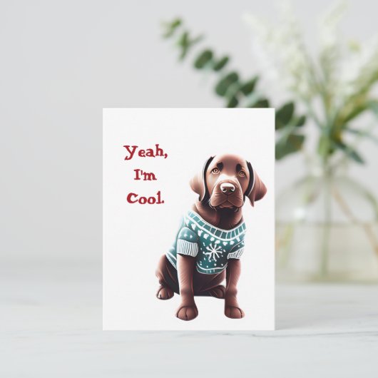 Grappig Chocolade Lab in Kersttrui Feestdagenkaart (Staand voorkant)