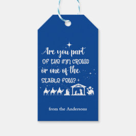 Grappig Christelijk Kerstmis Geboorte Blauw Cadeaulabel