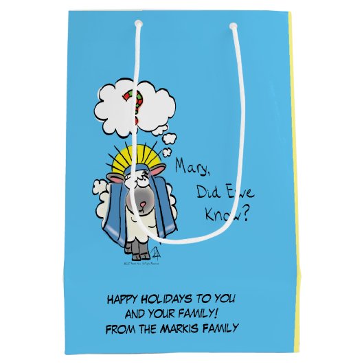 Grappig Christelijke kerststaartschapenkap-Cartoon Medium Cadeauzakje (Achterkant)