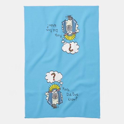 Grappig Christelijke kerststaartschapenkap-Cartoon Theedoek (Verticaal)