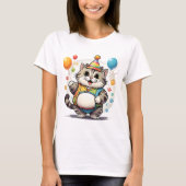 Grappig Chubby Cat Party T-shirt Schattige Dancing (Voorkant)